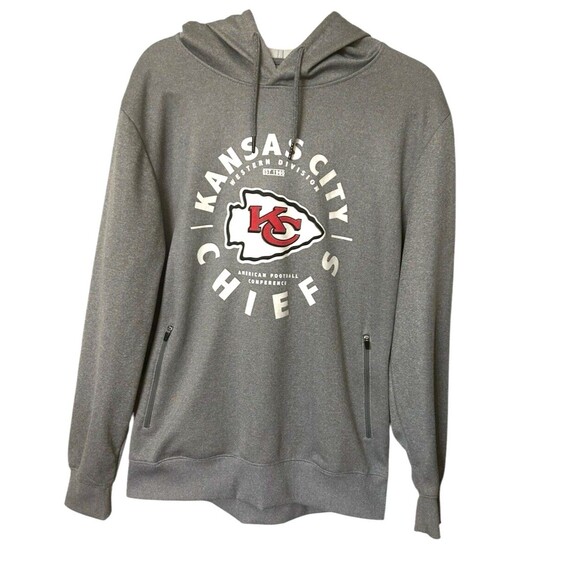 NFL Kansas City Chiefs Gray Fleece Hoodie Sweatshirt Zip Pocket Men's Size M - Picture 1 of 7